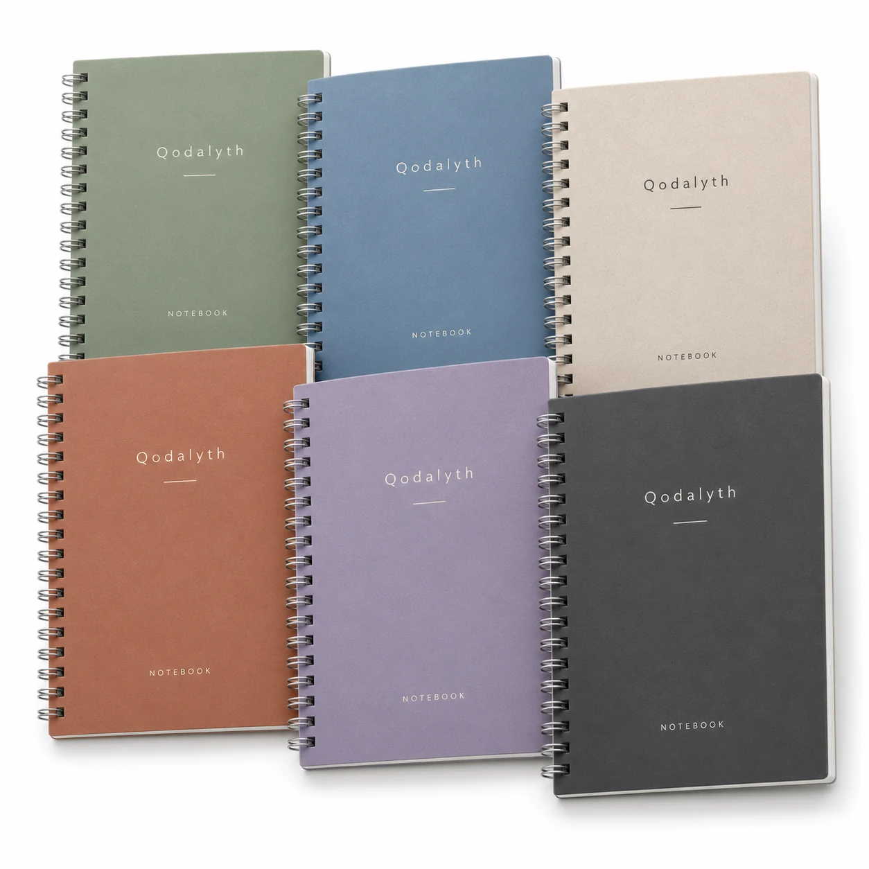 Qodalyth six muted color spiral notebooks